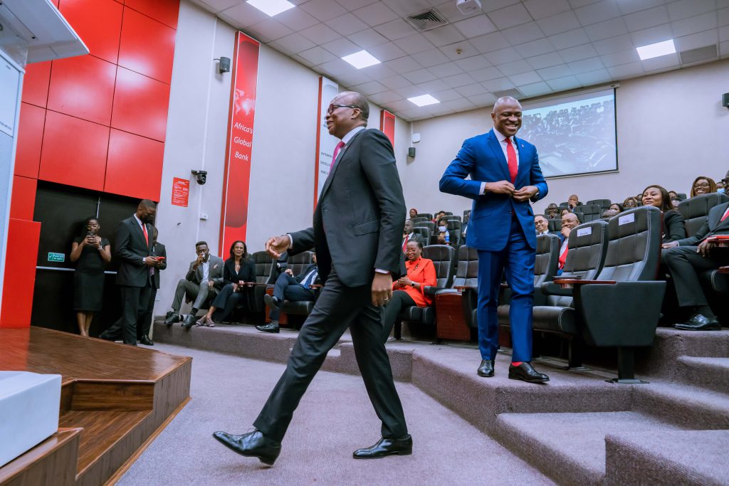 Outgoing GMD Kennedy Uzoka walking to the podium